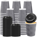 50 Pack 12 oz Coffee Cups with Lids, Disposable Insulated Hot Cups To Go Paper Coffee Cups, Corrugated Ripple Wall Cup for Hot Drink, Office, Coffee Bar (Grey 12 oz)