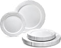 " OCCASIONS " 240 Plates Pack,(120 Guests) Vintage Wedding Party Disposable Plastic Plates Set-120x10.25'' Dinner +120x7.5'' Salad/Dessert Plate (Portofino Plain White)