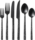 KINGSTONE 36 Pcs Black Hammered Silverware Set with Steak Knives for 6, 18/10 Stainless Steel Heavy Duty Flatware Set, Tableware Cutlery Utensil Sets for Home Restaurant Dishwasher Safe