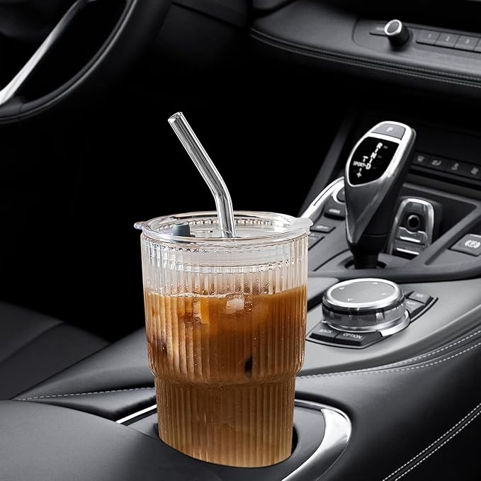Glass Cups with Lids and Straws - 18oz Glass Tumbler with Straw and Lid, Premium Coffee Cups for Tea, Iced Coffee, Smoothie，Ideal Gift for Home, Office, Coffee Shop, 1pack