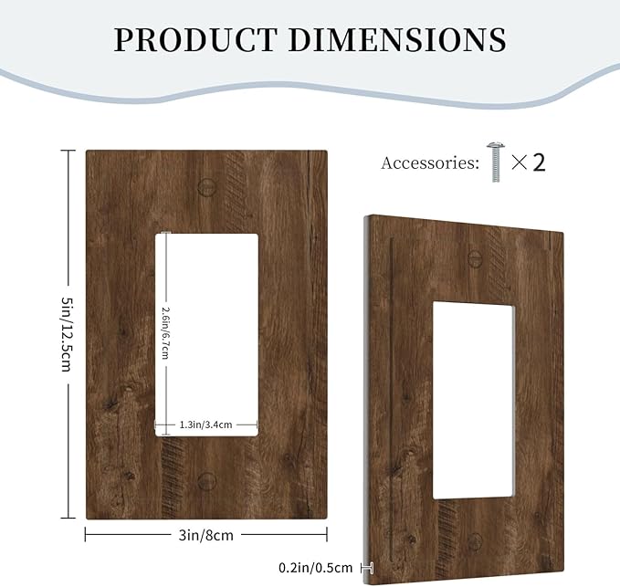 Outlet Covers Brown Rustic Wood Grain Farmhouse 1 Gang Wall Plate Single Rocker Light Switch Cover Decorative GFCI Receptacle Electrical Switchplate for Cabin Bedroom Decor（2 Pack）