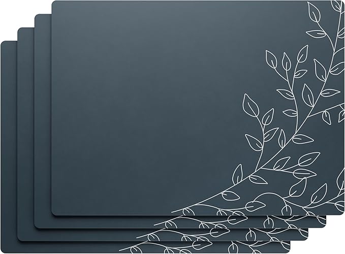 Royalty Art Mystic Midnight Blue Boho Placemats, 4 Pc. Set, Non-Slip Cork Backed, Wipeable Heat Resistant Surface for Kitchen and Dining Table Protection, Cute Floral Pattern for Farmhouse or Rustic