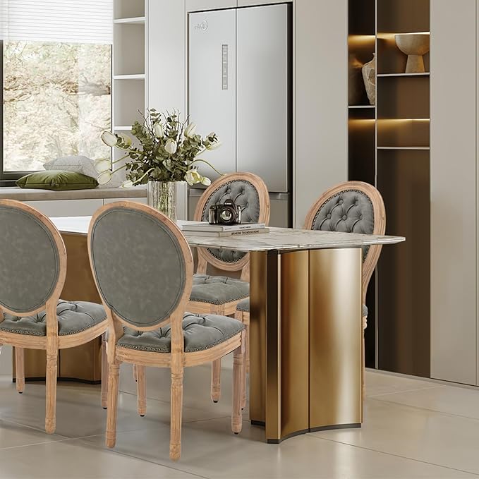 SoarFlash French Dining Chairs Set of 4, Vantage Dining Chair with Round Back, Farmhouse Country PU Leather Dining Chair for Kitchen,Bedroom,Green