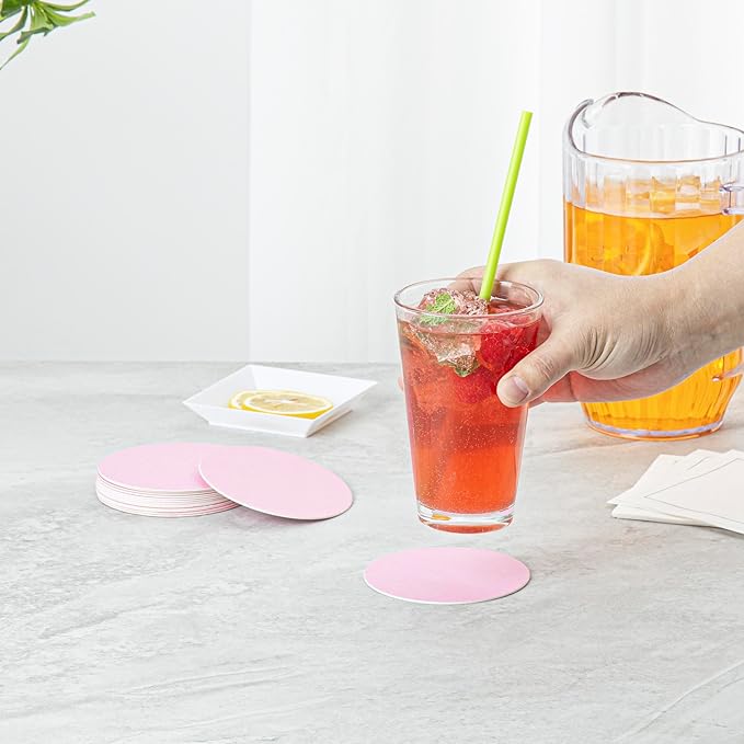 Restaurantware Paper Coasters 100 Pack of 3.5 Inch Disposable Beverage Coasters Absorbent for Hot and Cold Drinks Pink Coffee Cup Essentials for Table Decor, Kitchen, Home Patio or Living Room