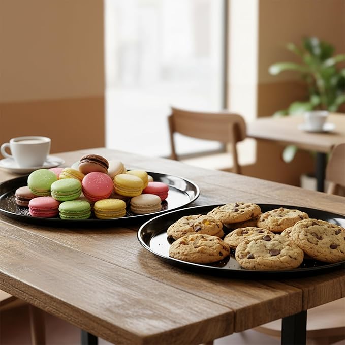 Smarty Had A Party 12 Inch Black Round Plastic Serving Tray – Heavy-Duty Party Platters & Catering Trays, Reusable or Disposable Plastic Trays for Serving Food, Elegant Party Tray Set of 25