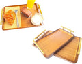 Bamboo Serving Tray with Gold Handles - Large Wood Serving Tray for Breakfast in Bed, Coffee Table, Dinner & bar - Decorative Bed Table Tray for Kitchen or Bedroom（14" x 9.5" x 2"）