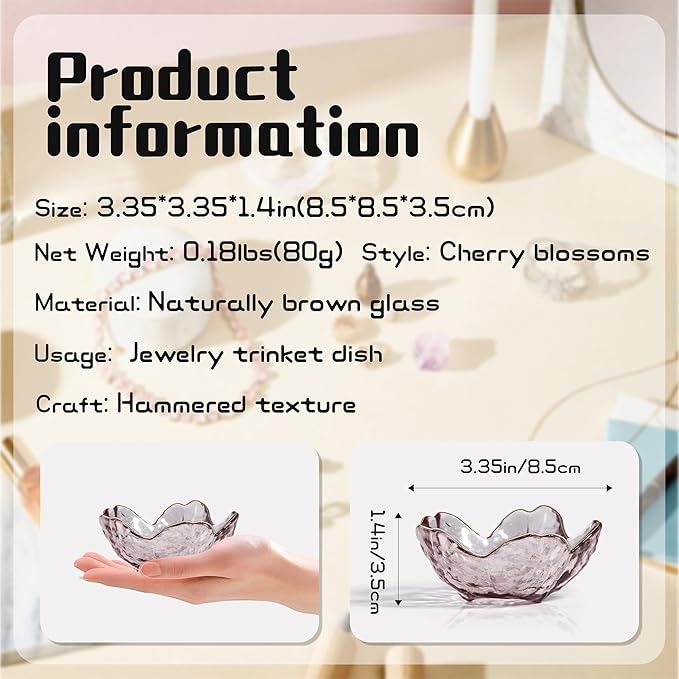 Pink Glass Jewelry Trinket Dish, Cherry Blossom Decor Ring Holder Tray, Small Trinket Bowl Gifts for Women