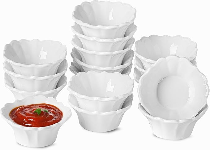 UIBFCWN 3.3oz White Dipping Bowl Set of 16, 3.7inch Ceramic Soy Sauce Dishes, Small Pinch Bowls for Condiment Sushi Olive Oil Ketchup, Dipping Sauce Cups/Bowls/Dishes for Kitchen