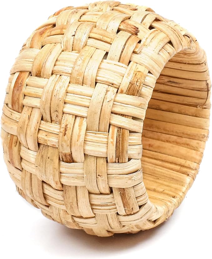 Natural Rattan Napkin Rings Set of 12 - Fancy Elegant Beautiful Decorative Napkin Holder for Dining Table Décor, Easter, Farmhouse, Dinner, Wedding, Family Gathering, Thanksgiving & Everyday Use