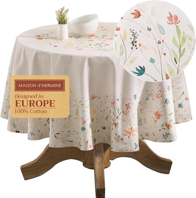 Maison d' Hermine Table Cloth Round Table 100% Cotton 69 Round Inches Tablecloth Reusable Decorative for Dining Room Farmhouse Home Valentines Day Decorations Spring Summer - Colmar