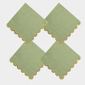 100 pack Sage Green Cocktail Napkins with Gold Foil Accents Scalloped Edges 5 x 5 inch Beverage Disposable Napkin Party Decoration Wedding Bridal and Baby Shower Dinner Lunch Supplies