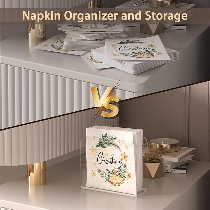 SILUT 2 Pack Clear Napkin Holder for Table, Acrylic Napkins Holder, Napkin Dispenser for Kitchen, Cocktail Napkin Holder for Restaurant, Bar napkin holder, Napkin Freestanding Holder