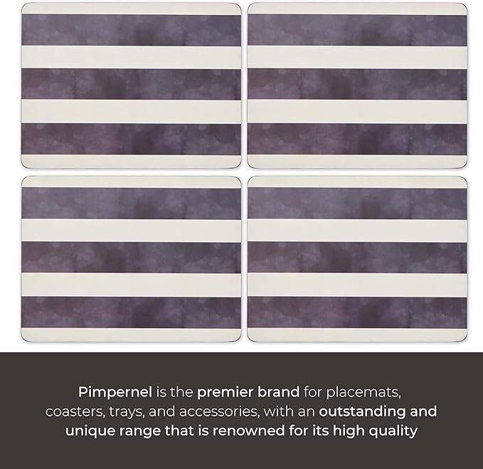 Pimpernel Mono Stripe Placemats, Set of 4 – (15.7" x 11.7") Decorative Dining Mats, Rectangular Cork-Backed Boards with Lacquer Finish, Heat & Stain Resistant Protective Tableware