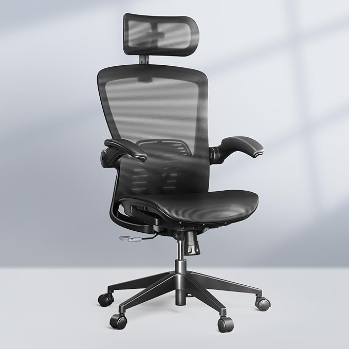 FLEXISPOT OC3-Pro Air Ergonomic Office Chair for Big and Tall Black, High Back Office Chair with Flip-up Arm/8-Level Lumbar Support, Mesh Seat Cushion, Chairs for Home Office Working Studying Gaming