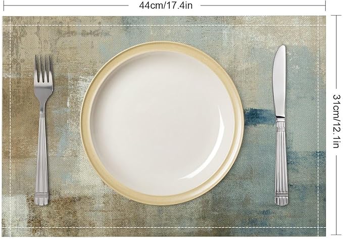 Gradient Placemat Set, Modern Minimal Fashion Abstract Beige Brown Blue Art Oil Painting Brush Strokes Patchwork Pattern Home Decor Linen Table Mats for Dining Room Kitchen Party (17x12in) x2P