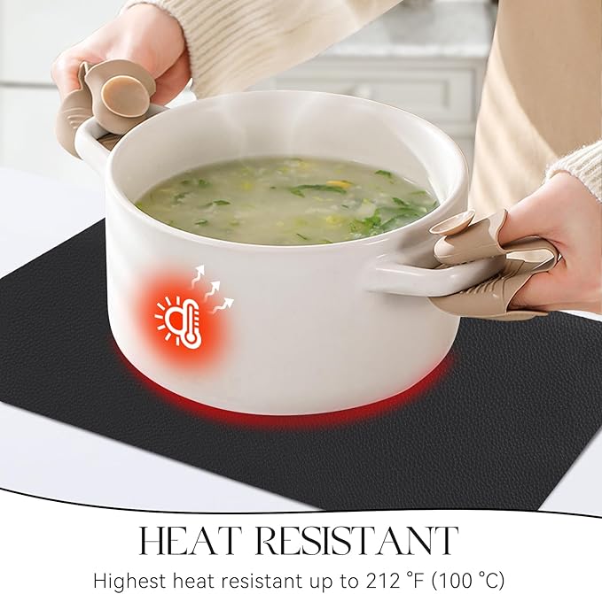 MOSAYT Vinyl Placemats Set of 6, Heat Resistant Place Mats 100% Waterproof Washable & Wipeable Faux Leather Reversible Table Mats for Kitchen Dining Party Indoor Outdoor, 12" x 17", Black