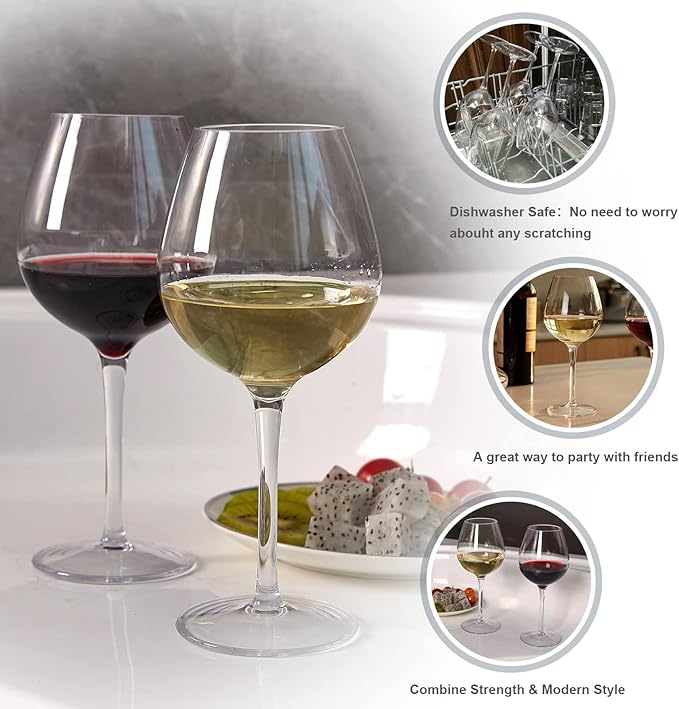 MICHLEY Unbreakable Red Wine Glasses 17 oz, Tritan Plastic Reusable Stemware for Indoor and Outdoor Use, Set of 6