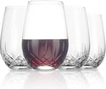 SHOSHIN - Hand Cut Stemless Wine Glass Set of 4, Large 18 oz Crystal Glass, Wine Tumblers for Red and White Wine, Water Glasses, Drinking Glasses