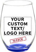 DISCOUNT PROMOS 10 ARC Stemless Wine Glasses Set, 21 oz. - Customizable Text, Logo - Chardonnay, Cabernet, Merlot, Sauvignon - Blue