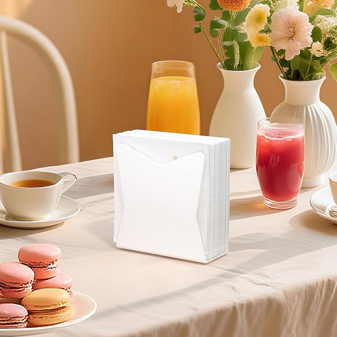 SILUT 2 Pack Napkin Holder for Table, Acrylic Napkins Holder, Compact Napkin Dispenser for Kitchen Table, Cocktail Napkin Holder for Bar, Banquet, Restaurant, Freestanding Napkins Holder - White