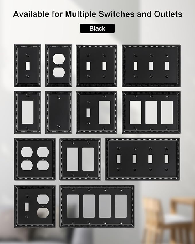 2-Pack Quad Toggle Light Switch Cover Plate, 4 Gang Metal Switch Plate Covers, Black Pearls Decorative Wall Plate, Corrosion Resistant