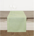 Solino Home Linen Table Runner 48 Inches - 100% Pure Linen Sage Green Hemstitch Table Runner 14 x 48 Inch Ideal for Dresser and Coffee Tables - Spring, Easter, St Patricks Day - Classic Hemstitch