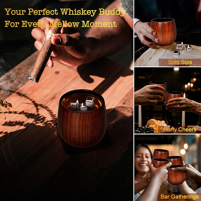 Charred Wooden Whiskey Glass Set – Durable Bourbon Glass for Men, Insulated Old Fashioned Glass – Whiskey Gifts for Husband, Dad, Brother – Birthday, Christmas, Father’s Day, Retirement