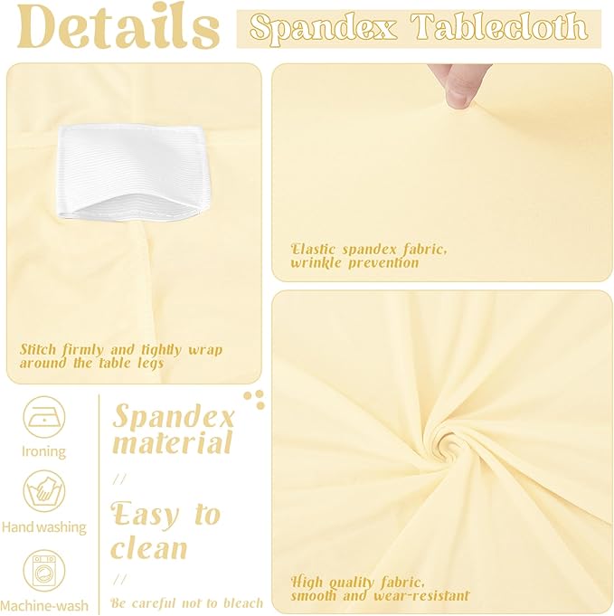HAISIWLKJ 3 Pack Table Cloth 6ft Beige Tablecloths for Rectangle Folding Table Spandex Fitted Stretch Table Cover Wrinkle Resistant Washable Table Protector for Party, Wedding, Banquet, Festival.
