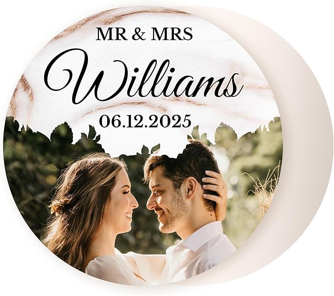 100 Pack Personalized Wedding Coasters, Custom Cardboard Coasters for Drinks with Photo Print and Text, Keepsake Wedding Favors and Gifts for Couples, 3.95" Round (Design 9)