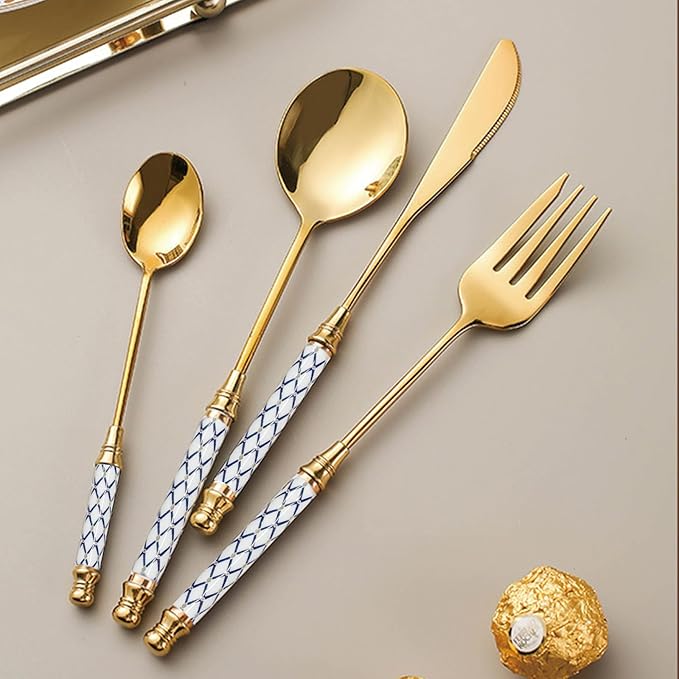 10-piece Silverware Set With Ceramic Handle, Premium Food Grade Stainless Steel Flatware Sets, Mirror Polished Cutlery Set, Dishwasher Safe (for 2 People)