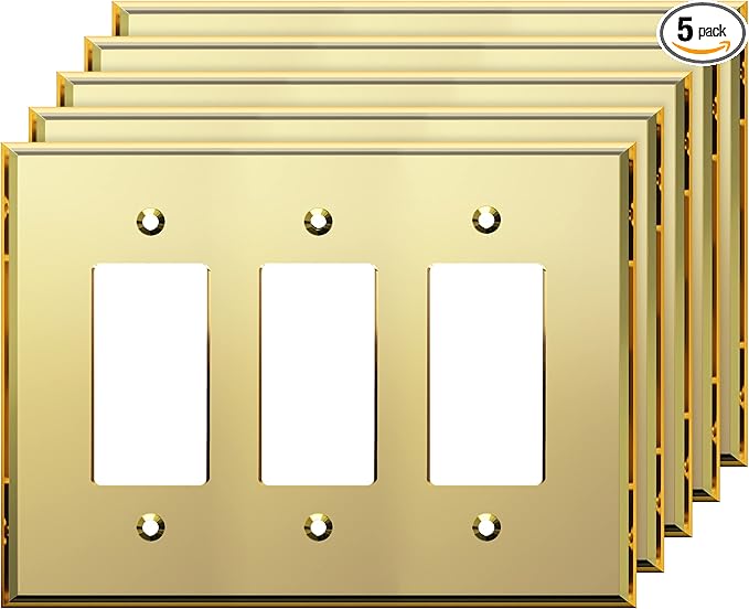 LIDER Reflective Acrylic Decorator Wall Plate, Mirrored Light Switch Plate, Plexiglass Outlet Cover, Acrylic Glass, Oversized 3-Gang 5.25" x 7.06", LWP-33O-AGD5P, Gold, 5 Pack