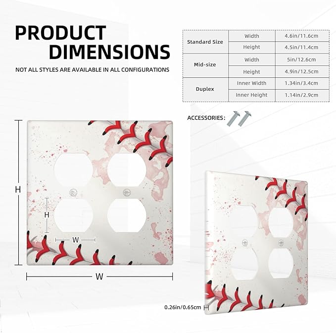 Light Switch Cover Baseball Sports Ball Game 2 Gang Decorative SwitchPlates Double Duplex Wall Plates Switch Plates and Outlet Covers for Bathroom Bedroom Decor