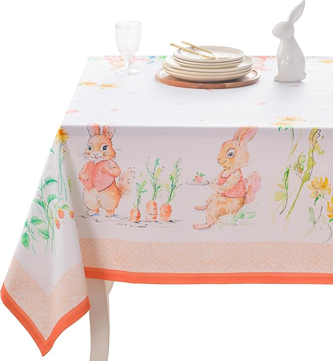 Maison d' Hermine Table Cloth Rectangle Table 100% Cotton 60 x 108 Inches Tablecloth Reusable Decorative for Dining Room Farmhouse Home Valentines Day Decorations Spring Summer - Bunny Party
