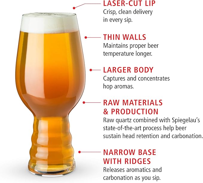 Spiegelau Craft Beer IPA Glass, European-Made Crystal Drinking Glasses Perfect for Wedding, Birthday, Holiday, Dinner, Game Night, Home Bar Accessories, Glassware Sets, Barware, 19.1 oz, Set of 2