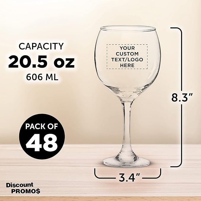 Custom Premiere Wedding Wine Glasses 20.5 oz Set of 48, Personalized Bulk Pack - Restaurant Glassware, Perfect for Red Wine or White Wine - Clear