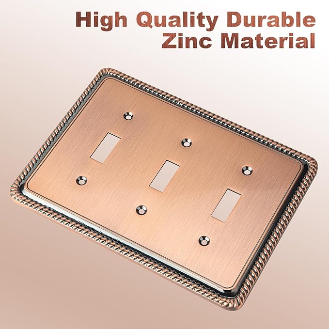 Henne Bery Rope Edge Decorative Wall Plate Switch Plate Outlet Cover (Triple Toggle, Antique Copper)