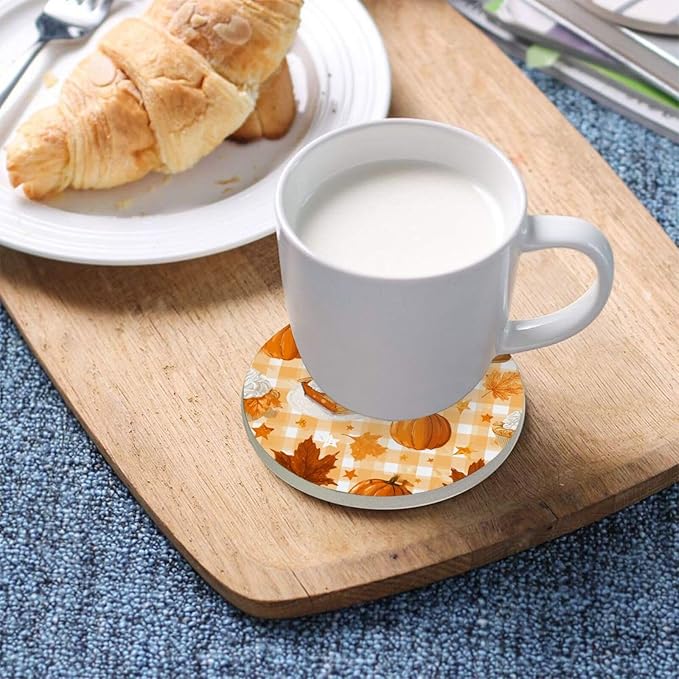 Coasters for Drinks Coaster Drink Set Decorative Coffee Table Desk Cup Mat Spring Cute Cork Bar Backing Round Home Decor Thanksgiving Pumpkin Cakes Yellow36
