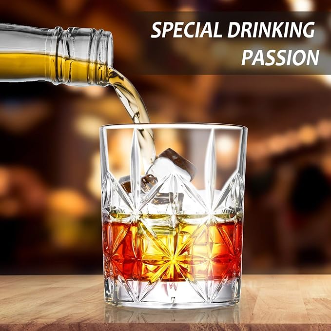 Whiskey Glass Set of 2, 10 oz Crystal Whiskey Glasses Thick Bottom Bourbon Gifts for Men, Old Fashioned Rocks Glasses Tumbler for Scotch, Cocktail, Father's Day Gifts for Men (Glass Set 2)