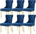 KCC Velvet Dining Chairs Set of 6, Upholstered High-end Tufted Dining Chair with Nailhead Back Ring Pull Trim Stainless Steel Legs, Contemporary Nikki Collection Modern Style for Kitchen, Blue