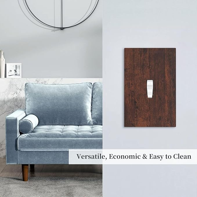 Decorative Light Switch Cover Brown Red Rustic Wood Grain Retro Farmhouse 1 Gang Wall Plate Cover Single Toggle Outlet Covers Switchplate Electrical Faceplate for Farmhouse Cabin Decor（2 Pack）