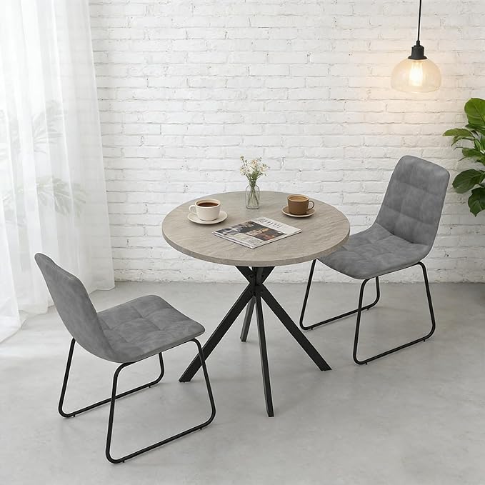 31.5" Round Dining Table Chairs Set for 2, Small Dining Table Chairs Set Space-Saving, Small Dinette Sets for 2 for Kitchen Dining Room Apartment(Gray Table +Gray Chairs)