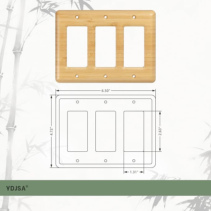Wooden Light Switch Cover Plate Triple Toggle Solid Bamboo Decorative Switch Plate Cover