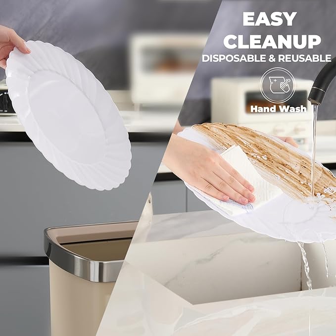 U-QE 25 Pieces Oval White Plastic Plates Disposable Heavy Duty - 15.6inch Large Plates Disposable Plastic Dinner Plates - Oval White Disposable Plates for Party, BBQ, Picnic and Weddings