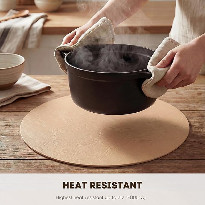 Artoid Mode Pink Faux Leather Placemats Set of 4, 15 Inch Waterproof Wipeable Heat Resistant Vinyl Place Mats, Reversible Table Mats for Spring Kitchen Dining Decor