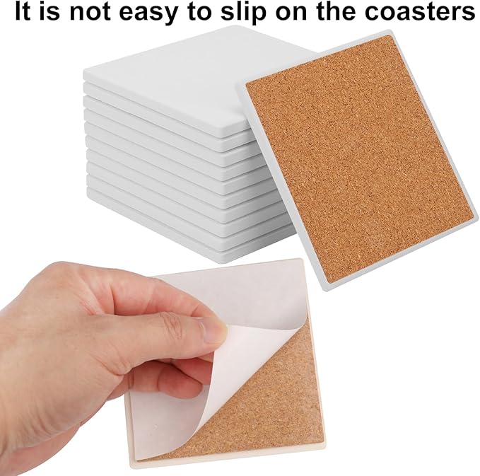 54 PCS 4 Inch Blank Ceramic Coasters with Cork Backing Pads, 4x4 Inch Square Unglazed Ceramic Coasters Tiles for Crafting, Absorbent Ceramics Coaster for Drink