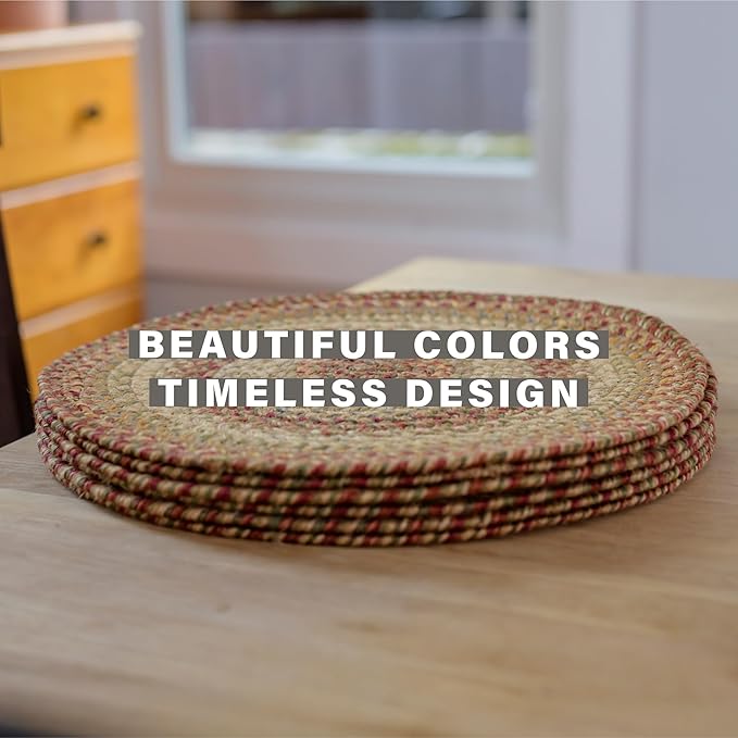 Homespice Harvest Round Braided Placemats, Warm Country Decor, Set of 2, 15", Multicolor Jute Table Mats - Vibrant Colors, Durable, Easy to Clean and Protects Furniture