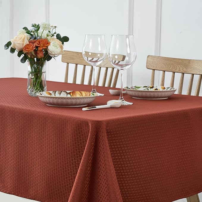 maxmill Weaved Texture Rectangular Tablecloth Water Resistance Spillproof Soft Fall Table Cloth for Dining Room, Thanksgiving Parties and Halloween Holiday Dinners, 60 x 108 Inch, Rustic Brick