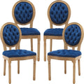 Vintage French Dining Chairs Set of 4, Round Back Velvet Upholstered Accent Chairs with Nailhead Trim and Solid Wood Frame, Elegant Sillas de Comedor for Dining Room & Kitchen, Blue