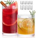 LUNA & MANTHA Ribbed Glasses Drinking Set of 8-17oz Large Capacity Highball Glasses, 12oz Rocks Glass Cups, Vintage Cocktail Glasses, Ideal for, Water, Ice Coffee Cup, Whiskey, Mixed Drinkware