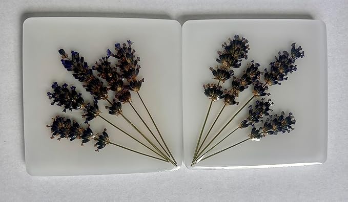 Handcrafted Pressed Lavender Resin Coasters White with Cork Base, Decorative Table Protection (2, Square)